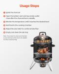 VEVOR Charcoal Smoker, 16" Vertical Charcoal BBQ Grill, Coated Steel Barbecue Smoker with 2 Grilling Grates, Thermometer, Air Vents & Removable Ash Tray, Ideal for Backyard Patio Parties Cooking