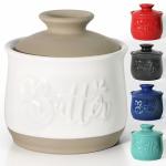 MAIA Ceramic 5.5 oz Butter Crock for Counter with Water Butter Spreader Holder for Spreadable Butter French Butter Dish with Lid Butter Keeper on Kitchen Counter White Kitchen Decor