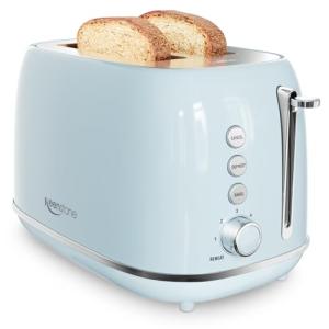 Retro 2 Slice Stainless Steel Toaster with 6 Bread Shade Settings, Bagel, Cancel, Defrost Function, Extra Wide Slot, Removable Crumb Tray, Blue