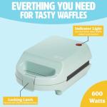 Tasty Mini Nonstick Waffle Maker, Perfect for Individual Waffles, Hash Browns, Brownies and more, Quick Results, Easy Clean Up, 600W, Aqua
