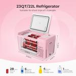 BougeRV Pink 23Quart Portable Refrigerator, 12 Volt Fridge 22L, Portable Freezer Compressor Cooler 12/24V DC 110~240 Volt AC for Truck Van RV Camper -8℉~50℉