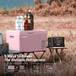 BougeRV Pink 23Quart Portable Refrigerator, 12 Volt Fridge 22L, Portable Freezer Compressor Cooler 12/24V DC 110~240 Volt AC for Truck Van RV Camper -8℉~50℉
