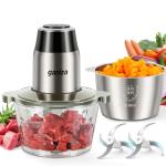 GANIZA Food Processors, Electric Food Chopper with Meat Grinder & Vegetable Chopper - 2 Bowls (8 Cup+8 Cup) with Powerful 450W Copper Motor - Includes 2 Sets of Bi-Level Blades (B0FNCM5JNM)