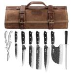 XCHIEF PRO Chef Knife Set, Hand Forged Meat Boning Carving Cleaver Butcher Knife, High Carbon Steel Japan Nakiri Santoku Knife Set with Accessories for Kitchen, BBQ Camping Knives Set with Bag