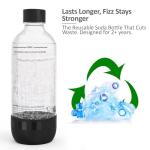 SunnyOcean Soda Bottles 1 Litre - Set of 2 BPA-Free PET Reusable - 1 x Black & 1 x White Sparkling Water Bottles Compatible with Soda Machine & Water Carbonator
