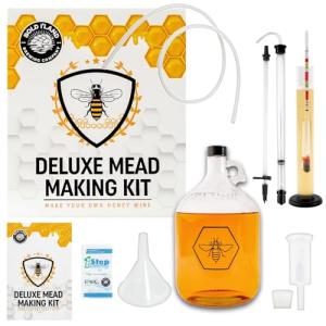 Complete Mead Making Kit - Includes 1-Gallon Glass Fermentation Jar, Auto Siphon, Hydrometer, Alcohol Percentage Tester Jar, Bottle Filler, Airlock, Plug, Funnel, No-Rinse Cleanser & How-To Guide