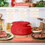Beautiful 10-in-1 Electric Multi-Cooker by Drew Barrymore, 6-quart, digital display, 10 cooking functions, non-stick pot, easy one-touch control (Tomato Red)