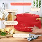 Beautiful 10-in-1 Electric Multi-Cooker by Drew Barrymore, 6-quart, digital display, 10 cooking functions, non-stick pot, easy one-touch control (Tomato Red)