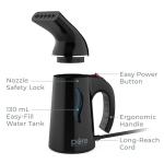 Pure Enrichment PureSteam Portable Fabric Steamer - Handheld Travel Garment Steamer Removes Wrinkles & is Safe on All Fabrics - Fast-Heating, Lightweight, Auto Safety Shut-Off, & Long Cord (Black)