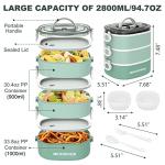 RIKDOKEN Lunch Box, Stackable 3 Layers Containers, Portable 94OZ Large Capacity Leakproof Bento Box with Spoon & Fork & Sauce Boxes, Microwave Safe Lunch Box for Kids and Adults