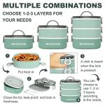 RIKDOKEN Lunch Box, Stackable 3 Layers Containers, Portable 94OZ Large Capacity Leakproof Bento Box with Spoon & Fork & Sauce Boxes, Microwave Safe Lunch Box for Kids and Adults