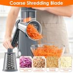 MealHelper 5 Blade Rotary Cheese Grater Hand Crank with Storage Box, Vegetable Chopper, Cheese Shredder for Cheeses, Veggies, Nuts - Easy to Use, Non-slip Suction Base, Gray