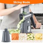 MealHelper 5 Blade Rotary Cheese Grater Hand Crank with Storage Box, Vegetable Chopper, Cheese Shredder for Cheeses, Veggies, Nuts - Easy to Use, Non-slip Suction Base, Gray