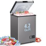 Chest Freezer 4.2 Cubic Feet with Removable Storage Basket, Deep Freezer 7 Adjustable Temperature, Energy Saving, Super Quiet for Garage, Office, Kitchen, or Apartment