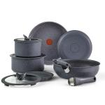T-fal Ingenio Essentials Cookware Set with Detachable/Removable Handle 11 Piece, Granite Titanium Non Stick, Oven Broiler Safe 500F, Stackable, Pots and Pans Set, Frying Pans, Dishwasher Safe, Gray