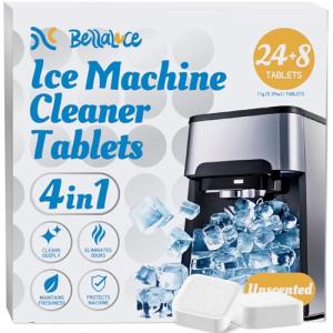 Ice Machine Cleaner Tablets Descaler (32 Pack) – Nickel-Safe Countertop Portable Commercial Ice Maker Cleaning – Remove Hard Water Buildup, Odor-Free, Crystal Clear Ice