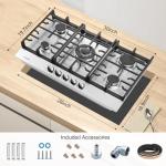 Gas Cooktop 30 Inch Built-in Gas Stove Top with 5 Burners 35900 BTU,LPG/NG Dual Fuel,Auto Ignition,Thermocouple Protection,Stainless Steel,Heavy Duty Cast Iron Grates for Kitchen