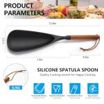 Multifunction Silicone Spatula Spoon - Premium Kitchen Utensil Set for Cooking, Baking, and Serving，Silicone Ladle and Spatula for Non-Stick Cookware，Wood Handle Spoon (Black 2-Pack)