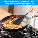 Multifunction Silicone Spatula Spoon - Premium Kitchen Utensil Set for Cooking, Baking, and Serving，Silicone Ladle and Spatula for Non-Stick Cookware，Wood Handle Spoon (Black 2-Pack)