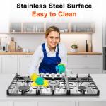 Gas Cooktop 30 Inch Built-in Gas Stove Top with 5 Burners 35900 BTU,LPG/NG Dual Fuel,Auto Ignition,Thermocouple Protection,Stainless Steel,Heavy Duty Cast Iron Grates for Kitchen