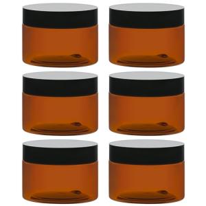 TUZAZO 4 Oz Amber Plastic Cosmetic Jars Leak Proof Small Container with lids for Cream, Lotion, Powder, Ointments, Beauty Products, 6 Pcs
