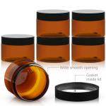 TUZAZO 4 Oz Amber Plastic Cosmetic Jars Leak Proof Small Container with lids for Cream, Lotion, Powder, Ointments, Beauty Products, 6 Pcs