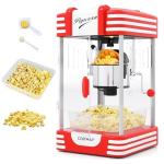 COSTWAY 19 Oz Popcorn Machine, Theater Style Countertop Popcorn Maker with Stainless Steel Kettle, Halogen Light, Kernel & Oil Scoops, Removable Serving Tray for Home Party, Movie Night, ETL Certified