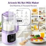 Ariceck N4 Nut Milk Maker Machine, 50OZ 11-in-1 Automatic Multi-Function Milk Machine for Almond Milk, Oat, Soy, Yogurt,Juice with Self-Cleaning, Delay Timer & Keep Warm Ultra-Quiet(Purple)