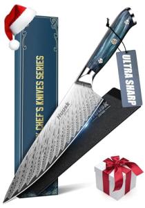 Huusk 8" Chef Knife, Stainless Japanese Kitchen Knife with Ergonomic Resin Handle & Sheath, Sharp Kitchen Knives Full Tang, Japanese High Carbon Steel Cooking Knifes, Christmas Gifts for Men and Women