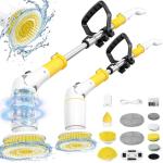 StarVal Electric Spin Scrubber, Cordless Cleaning Brush Shower Scrubber Up to 550 RPM with 9 Replaceable Brush Heads, Bathroom Scrubber Adjustable Extension Handle for Bathroom Kitchen Car (Yellow)
