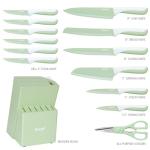 hecef 15 Pieces Kitchen Knife Set with Built-in Sharpening Wooden Block, Dishwasher Safe, High Carbon Stainless Steel Knife Block Set with Steak Knives, Kitchen Scissors, Green