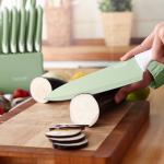 hecef 15 Pieces Kitchen Knife Set with Built-in Sharpening Wooden Block, Dishwasher Safe, High Carbon Stainless Steel Knife Block Set with Steak Knives, Kitchen Scissors, Green