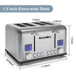 Toaster 4 Slice, KitchMix Bagel Stainless Toaster with LCD Timer, Extra Wide Slots, Dual Screen, Removal Crumb Tray (Stinless steel)