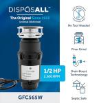 GE Disposall Continuous Feed 1/2 HP Motor Garbage Disposer, Good for Grinding: Cooked Meat, Beans, & Seeds, Universal 3 Bolt Install & Power Cord Included, Recommended for 2-4 Person Homes, GFC565W