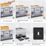 Toaster 4 Slice, KitchMix Bagel Stainless Toaster with LCD Timer, Extra Wide Slots, Dual Screen, Removal Crumb Tray (Stinless steel)