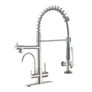 Fapully 3 in 1 Kitchen Faucet with Water Filler and Pull Down Sprayer,Brushed Nickel Commercial Kitchen Sink Faucet with Drinking Water Faucet