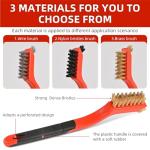 3pcs Wire Brushes for Cleaning Rust, Upgrade Wire Brush Set - Brass/Stainless Steel/Nylon Bristles, Small Metal Wire Brush with Curved Handle Grip, Wire Brushes for Paint and Stain, 7 Inches (3pcs)