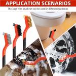 3pcs Wire Brushes for Cleaning Rust, Upgrade Wire Brush Set - Brass/Stainless Steel/Nylon Bristles, Small Metal Wire Brush with Curved Handle Grip, Wire Brushes for Paint and Stain, 7 Inches (3pcs)