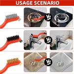 3pcs Wire Brushes for Cleaning Rust, Upgrade Wire Brush Set - Brass/Stainless Steel/Nylon Bristles, Small Metal Wire Brush with Curved Handle Grip, Wire Brushes for Paint and Stain, 7 Inches (3pcs)