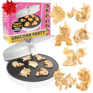 Unicorn Mini Waffle Maker- Creates 7 Different 3D Animal Shaped Waffles in Minutes- A Fun Cool Magical Breakfast for Kids & Adults - Electric Non-Stick Waffler Iron, Pancake Baker, Xmas Gift for Girls