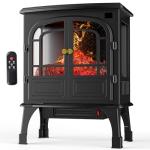 DUMOS Electric Fireplace Heater, 26" Freestanding Two Door Electric Fireplace Stove with 3D Flame Effect & Remote Control, Modern Stove for Home with Safety Features, Adjustable Heat & Timer, Charcoal