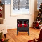 DUMOS Electric Fireplace Heater, 26" Freestanding Two Door Electric Fireplace Stove with 3D Flame Effect & Remote Control, Modern Stove for Home with Safety Features, Adjustable Heat & Timer, Charcoal