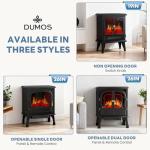 DUMOS Electric Fireplace Heater, 26" Freestanding Two Door Electric Fireplace Stove with 3D Flame Effect & Remote Control, Modern Stove for Home with Safety Features, Adjustable Heat & Timer, Charcoal