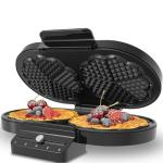 Electric Waffle Maker Heart-Shaped: 2 Non-Stick double-Side Heating Plates with 5-Setting Adjustable Browning Control for Fast Heating - No Flip Design & Compact Storage for Busy Families