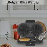 Electric Waffle Maker Heart-Shaped: 2 Non-Stick double-Side Heating Plates with 5-Setting Adjustable Browning Control for Fast Heating - No Flip Design & Compact Storage for Busy Families