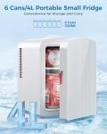 Electactic 4L/6 Cans Mini Fridge, Portable Compact Refrigerator, Small Skin Care Fridge, Food and Drinks, Small Cooler for Bedroom, Dorm, Car, Office, White