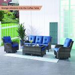 Rilyson Patio Tables Wicker Coffee Table - Outdoor Rattan Coffee Tables with Glass Top for Patio Proch Deck Balcony Rectangle Mixed Grey