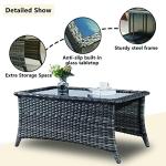 Rilyson Patio Tables Wicker Coffee Table - Outdoor Rattan Coffee Tables with Glass Top for Patio Proch Deck Balcony Rectangle Mixed Grey