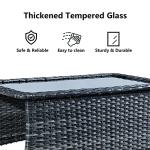 Rilyson Patio Tables Wicker Coffee Table - Outdoor Rattan Coffee Tables with Glass Top for Patio Proch Deck Balcony Rectangle Mixed Grey