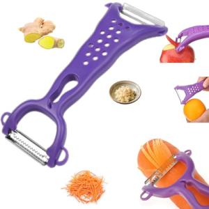 Multi Fruit Vegetable Peeler & Grater, Double Serrated Stainless Steel Blade（Peeler and Grater Function), Sharp Blade for Cucumbers,Carrot, Apples, Potato Eye Remover. Grinding of Garlic and Ginger